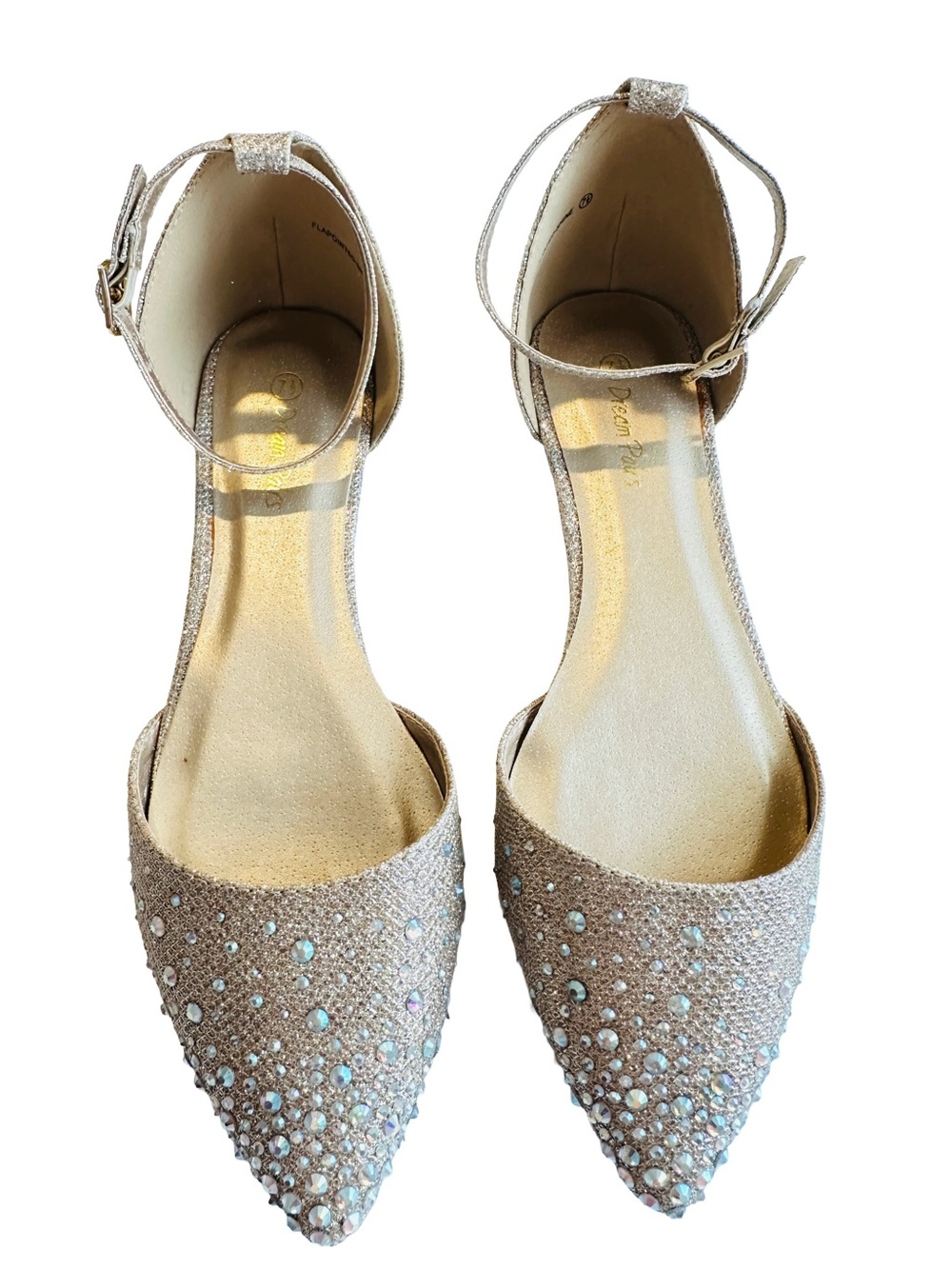 Dream Pairs Gold Silver Embellished Ankle-Strap Pointed Flats 7.5